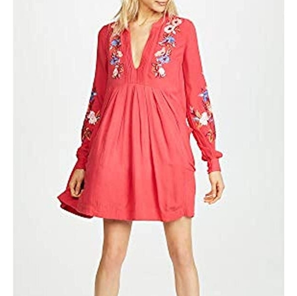 Free People Dresses & Skirts - Free People Mia Gauze Pink Embroidered Dress Boho